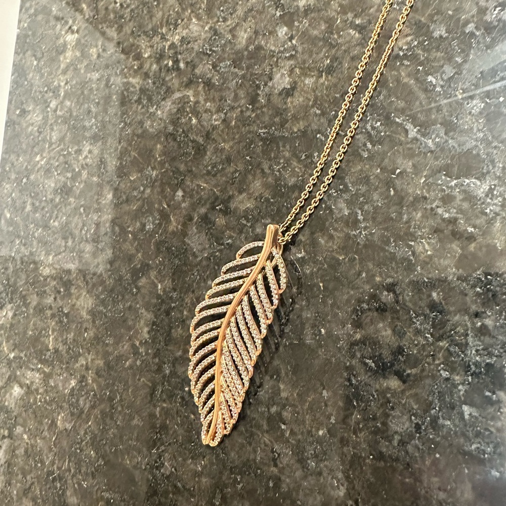 Rose Gold Pandora Feather Pendant Necklace